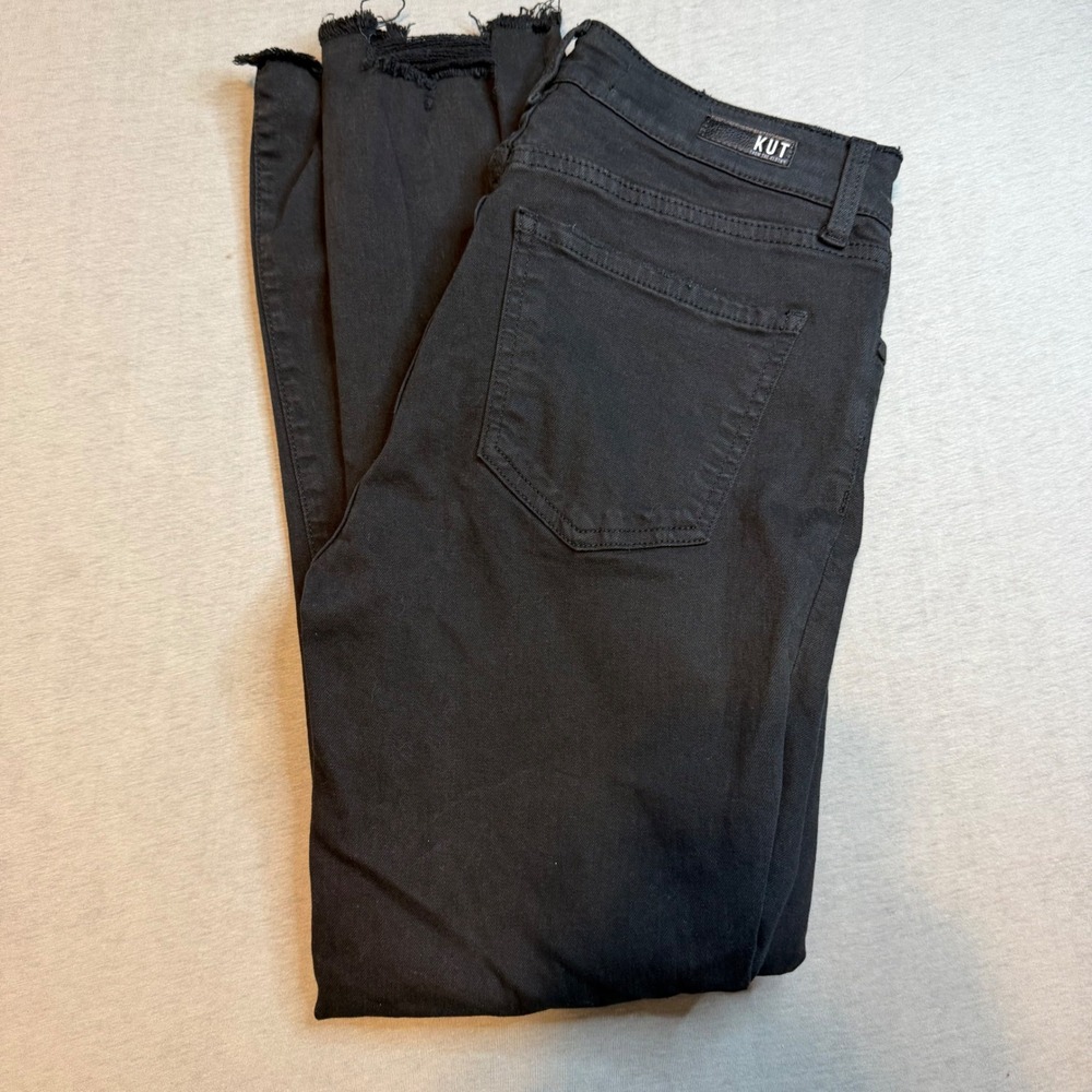 KUT from the Kloth Reese Fab Ab Ankle Straight Leg Distressed Black Jeans Size 4